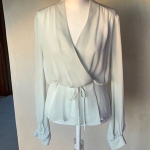 Elegant Pale Blue Silk Wrap Blouse